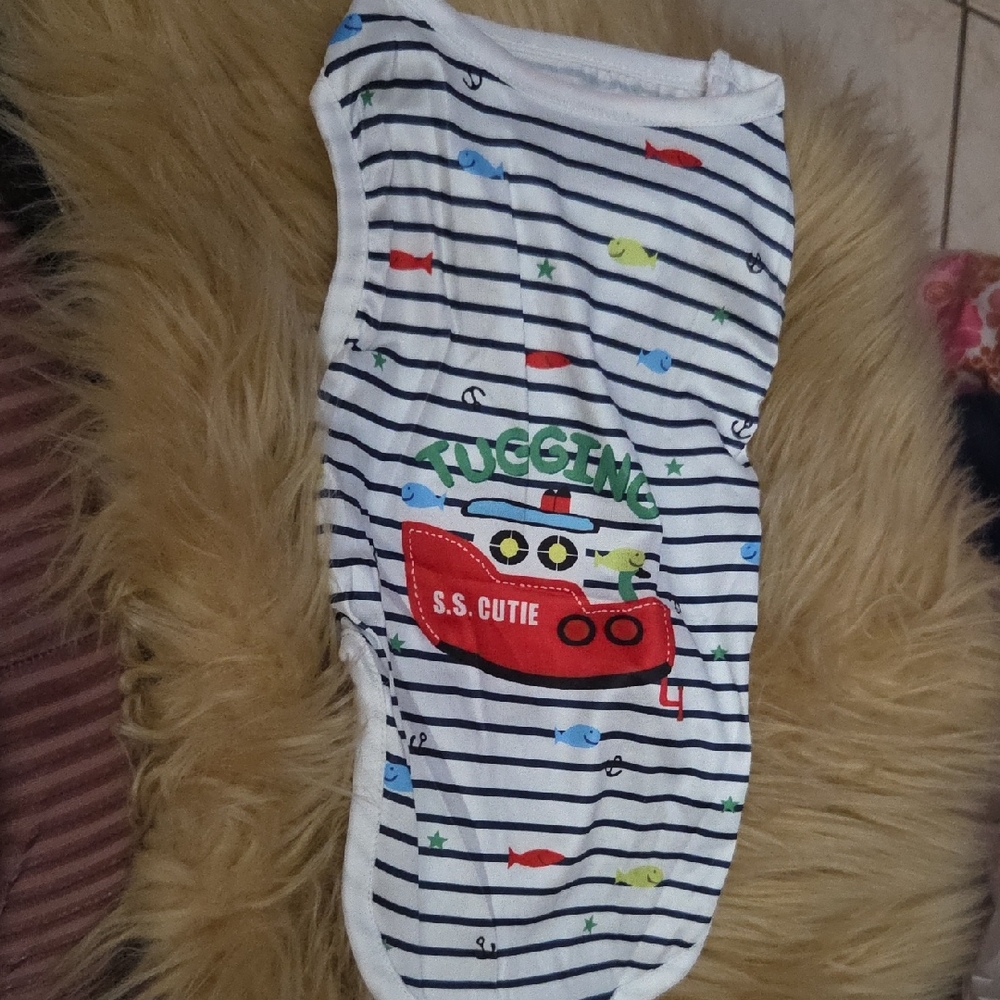 2 Dog Clothes Striped  Romper with Tugboat Graphic And Tux Nwot
